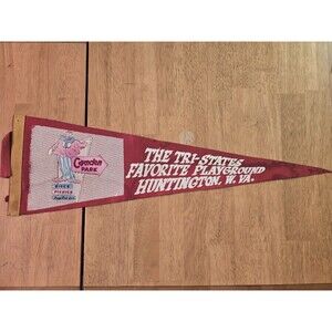 Vintage 1950s 1960s Camden Park Huntington WV Felt Pennant Happy Clown Tri-State